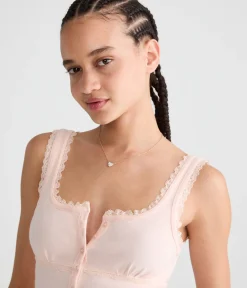 Seriously Soft Lace-Trim Buttoned Tank Top