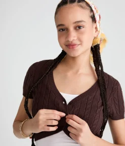 Short Sleeve Cable Knit Sweater Shrug