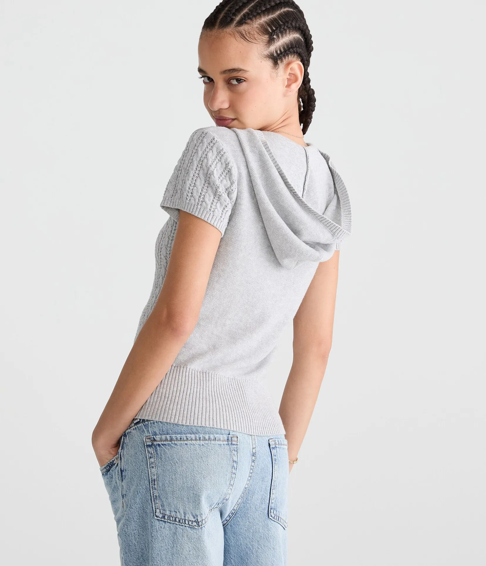 Short Sleeve Full-Zip Sweater Hoodie