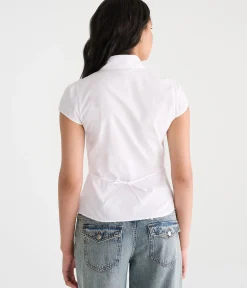 Short Sleeve Peter Pan Tie-Back Blouse