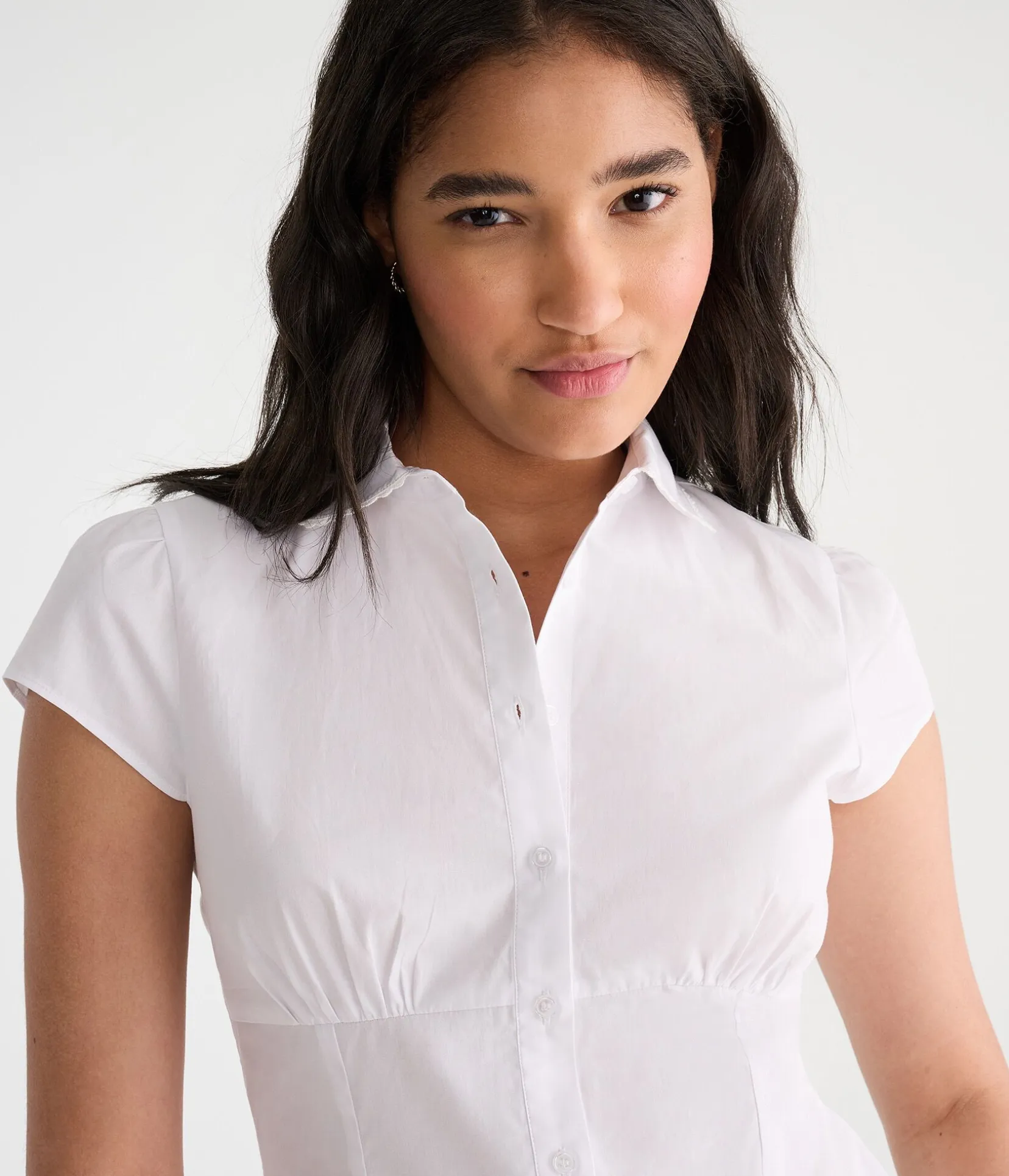 Short Sleeve Peter Pan Tie-Back Blouse