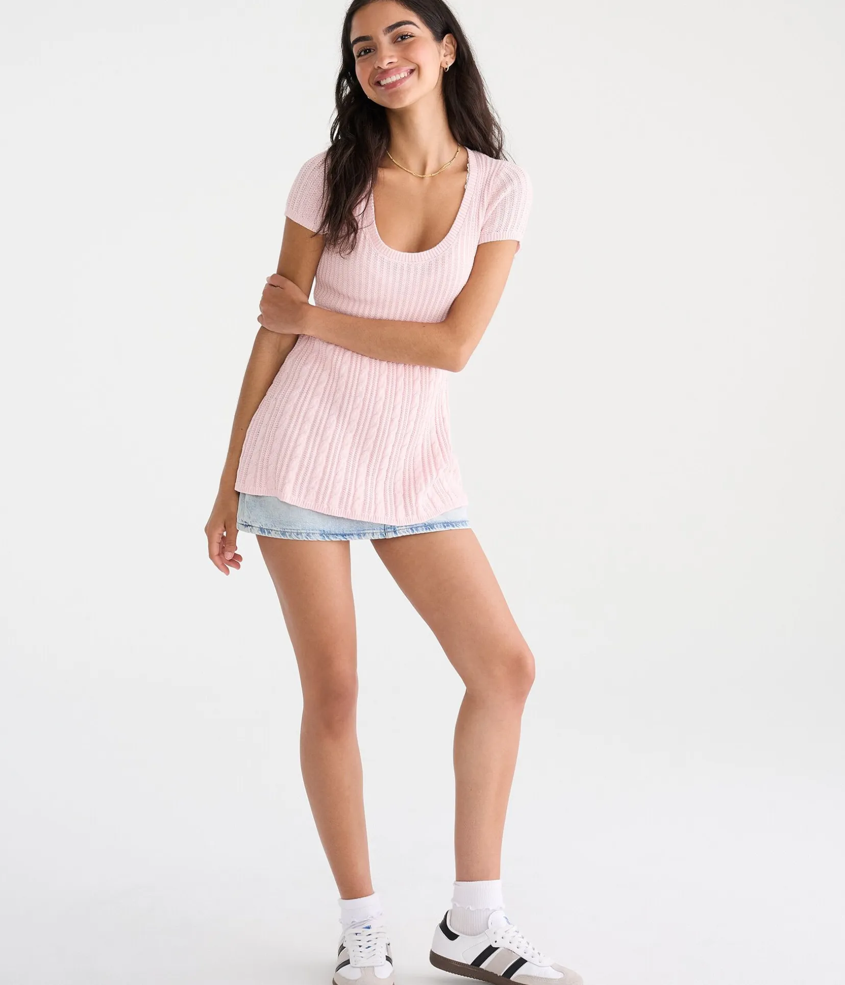 Short Sleeve Scoop-Neck Babydoll Sweater