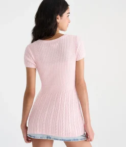 Short Sleeve Scoop-Neck Babydoll Sweater