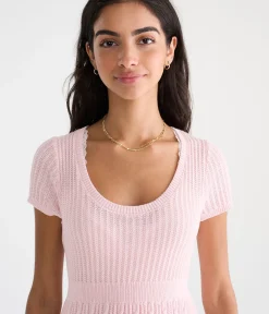 Short Sleeve Scoop-Neck Babydoll Sweater