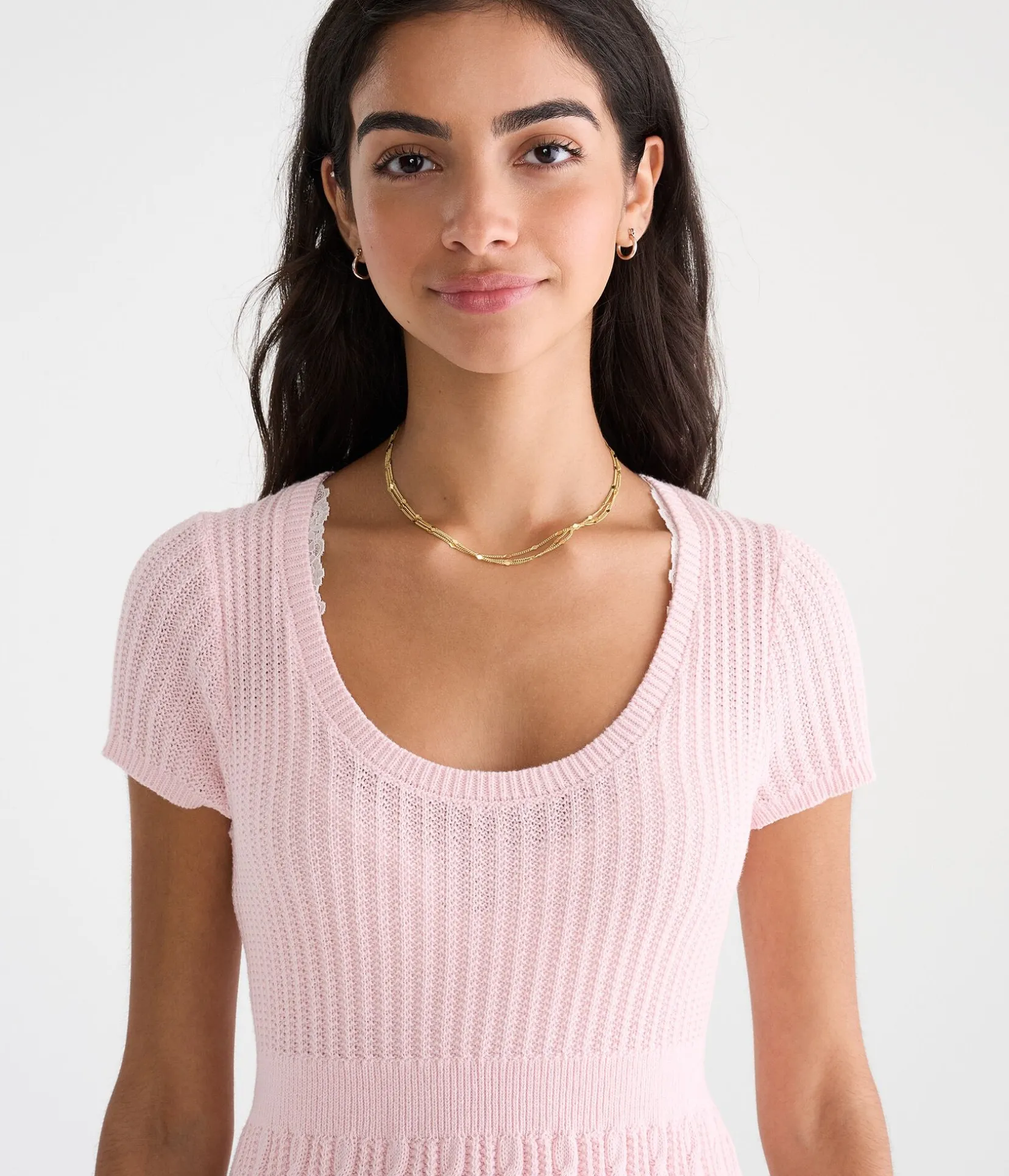 Short Sleeve Scoop-Neck Babydoll Sweater