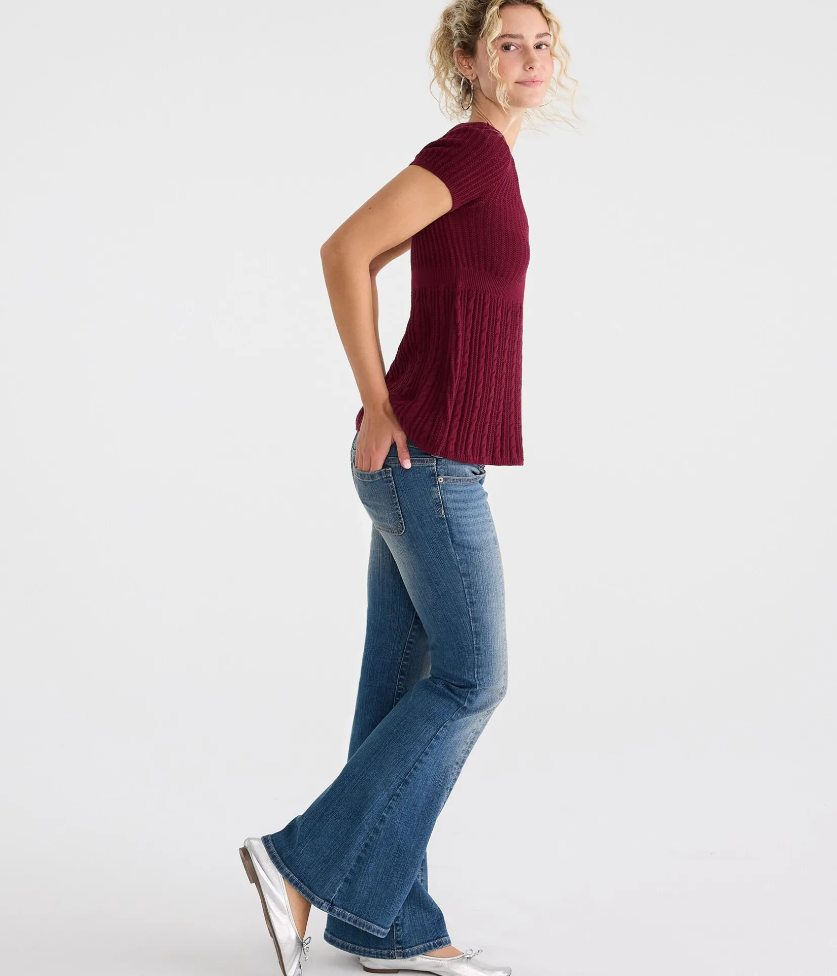 Short Sleeve Scoop-Neck Babydoll Sweater