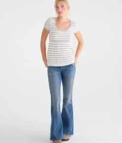 Short Sleeve Striped Scoop-Neck Babydoll Sweater
