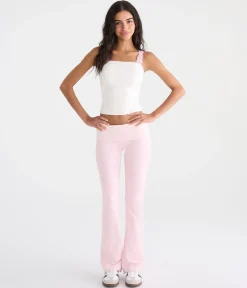 Striped Mid-Rise Fold-Over Bootcut Pants