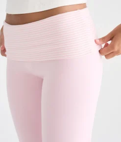Striped Mid-Rise Fold-Over Bootcut Pants
