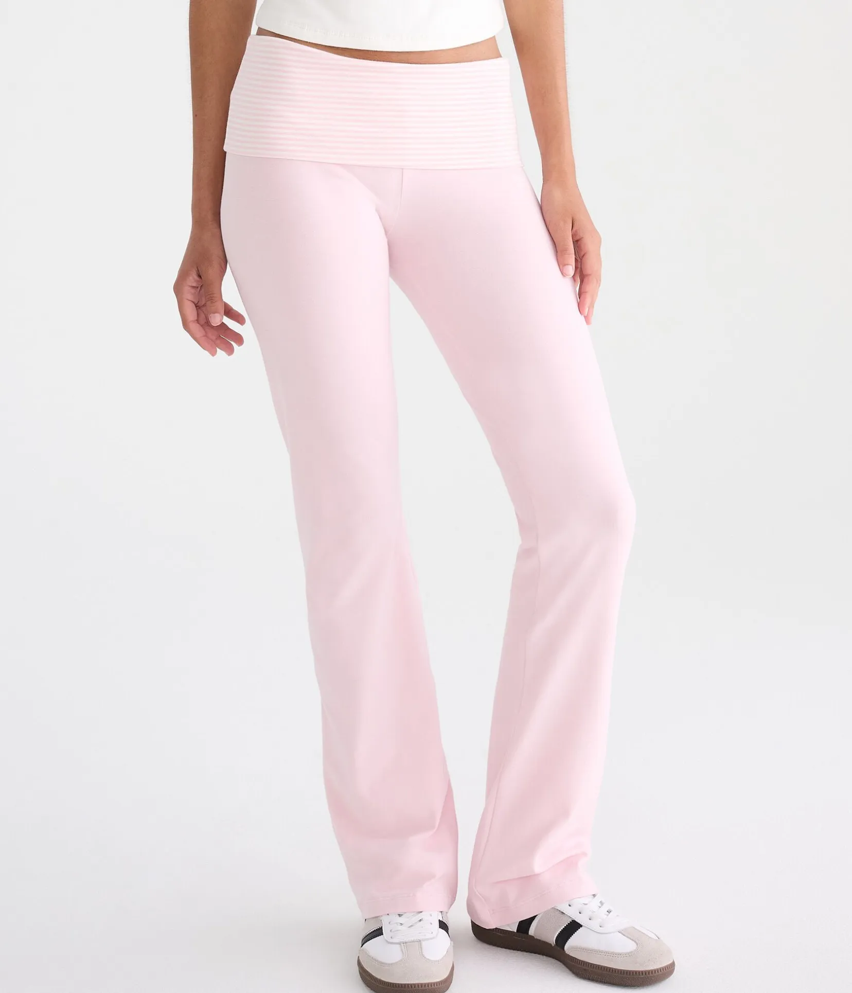 Striped Mid-Rise Fold-Over Bootcut Pants