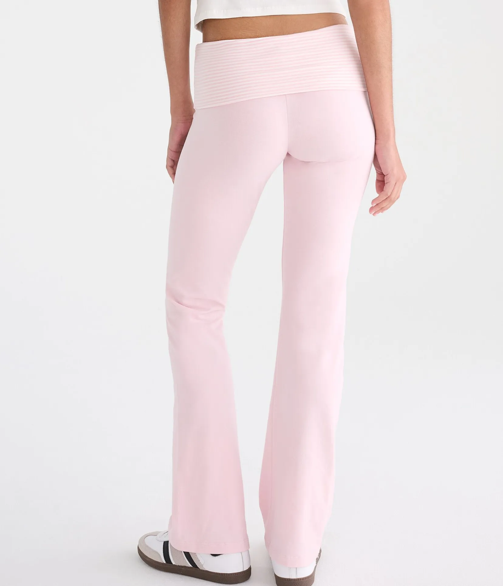 Striped Mid-Rise Fold-Over Bootcut Pants