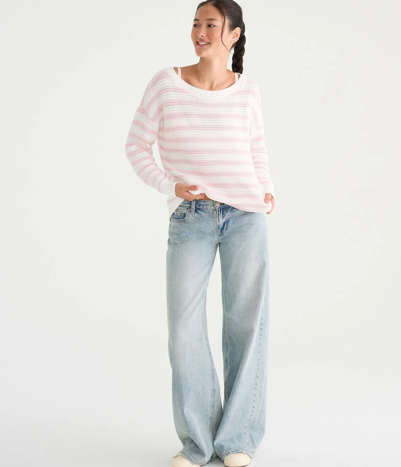 Striped Slouchy Crew Sweater