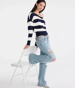 Striped Slouchy V-Neck Sweater