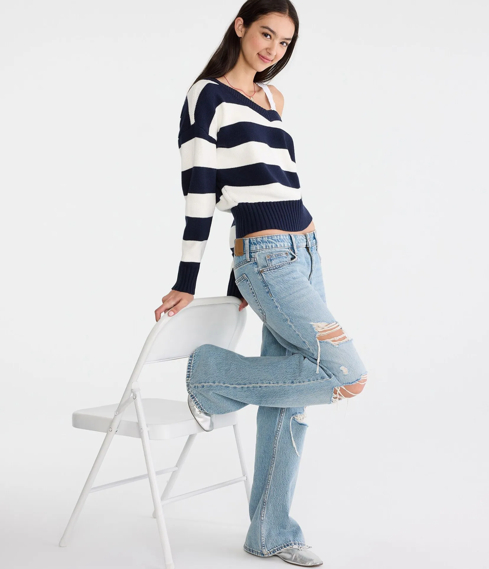 Striped Slouchy V-Neck Sweater