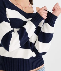 Striped Slouchy V-Neck Sweater