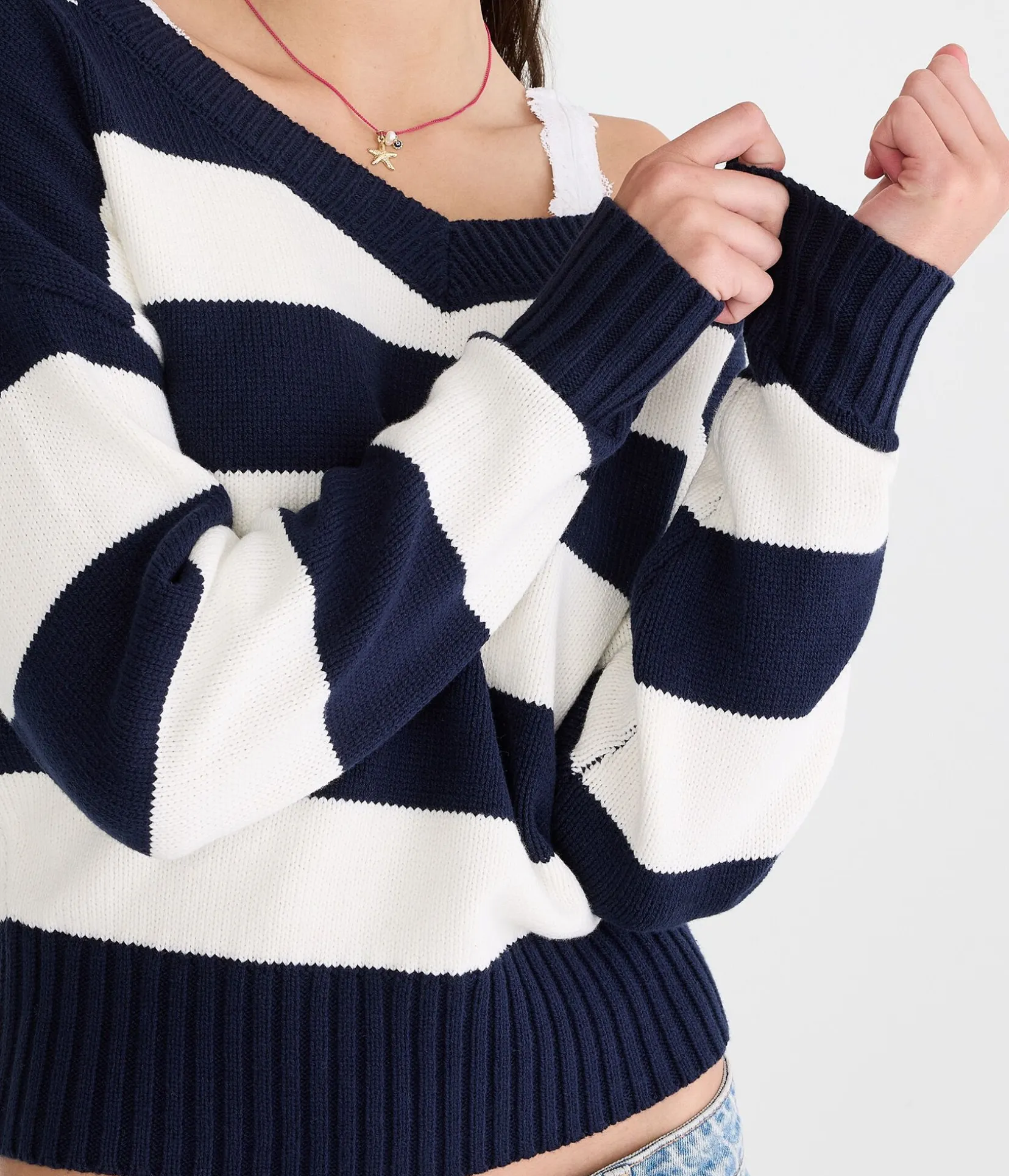 Striped Slouchy V-Neck Sweater