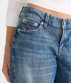 Super Low-Rise Baggy Wide Leg Denim Stars Jean