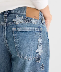Super Low-Rise Baggy Wide Leg Denim Stars Jean