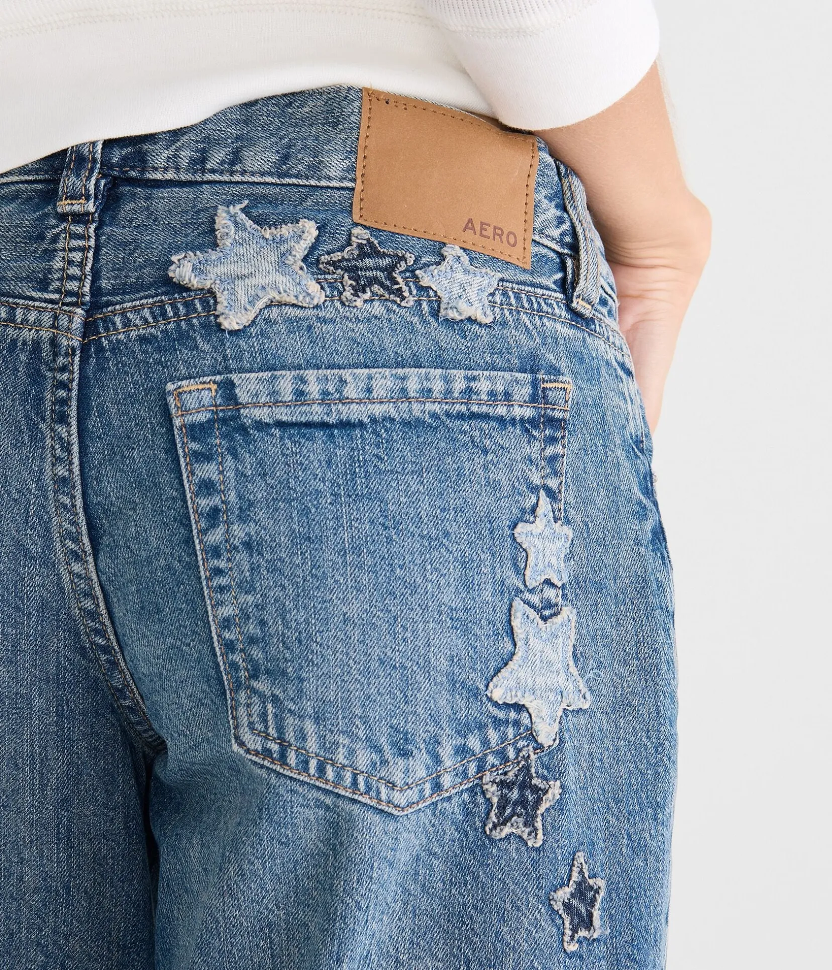 Super Low-Rise Baggy Wide Leg Denim Stars Jean