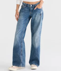 Super Low-Rise Baggy Wide Leg Denim Stars Jean