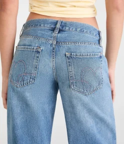 Super Low-Rise Baggy Wide Leg Heart Stitch Jean