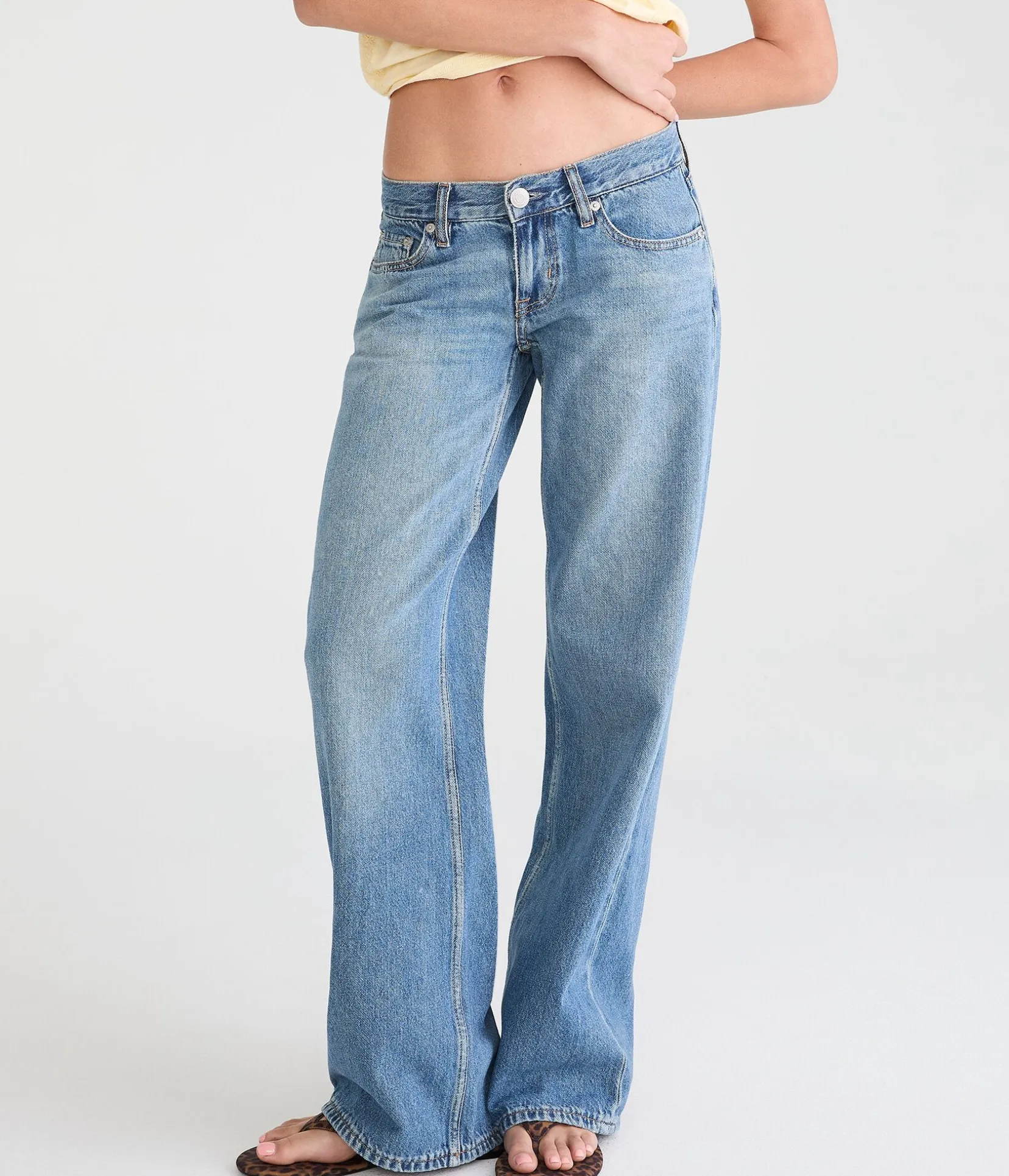 Super Low-Rise Baggy Wide Leg Heart Stitch Jean