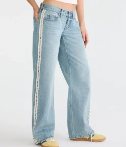 Super Low-Rise Baggy Wide Leg Lace Stripe Jean