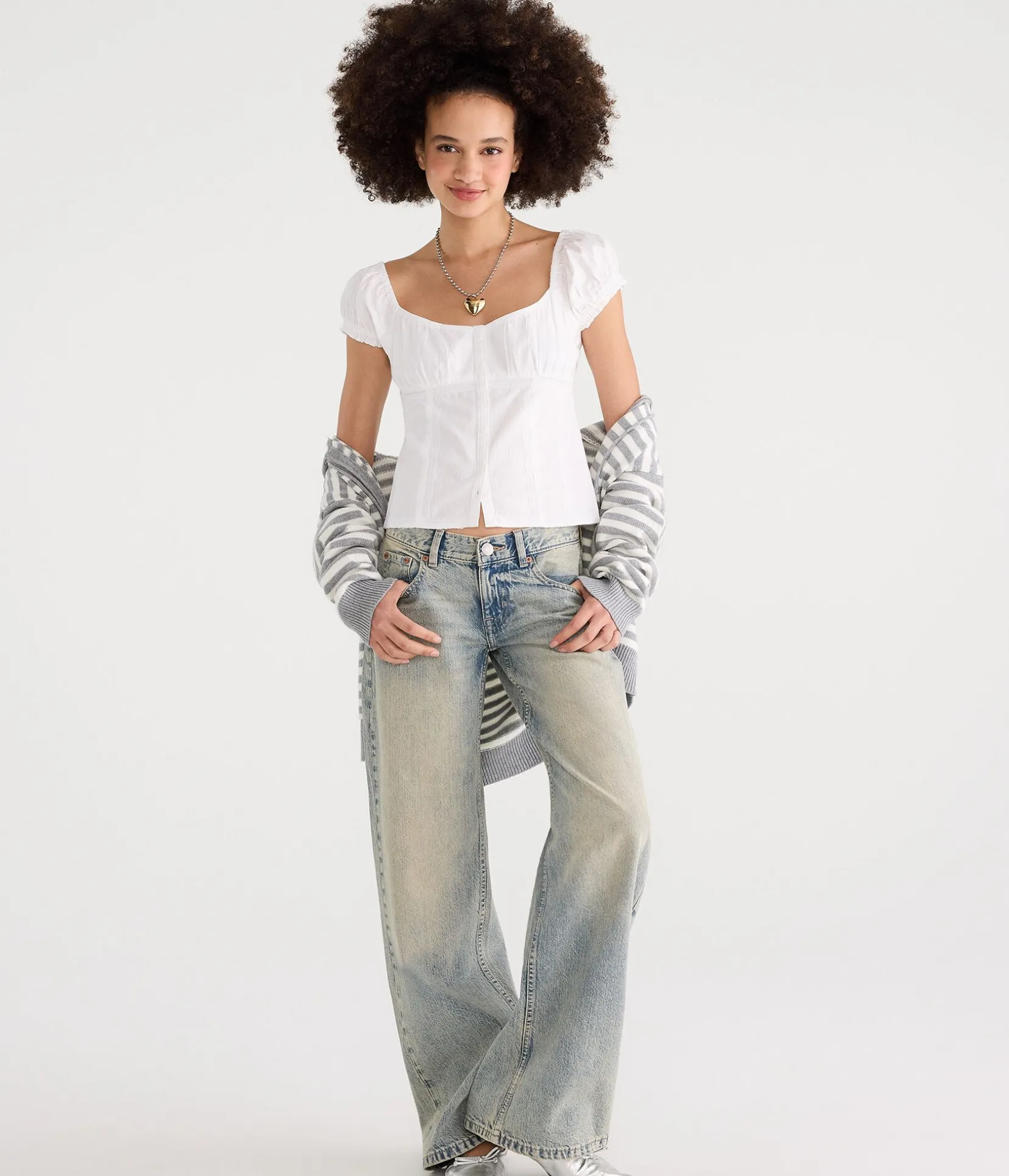 Super Low-Rise Baggy Wide Leg Rhinestone Jean
