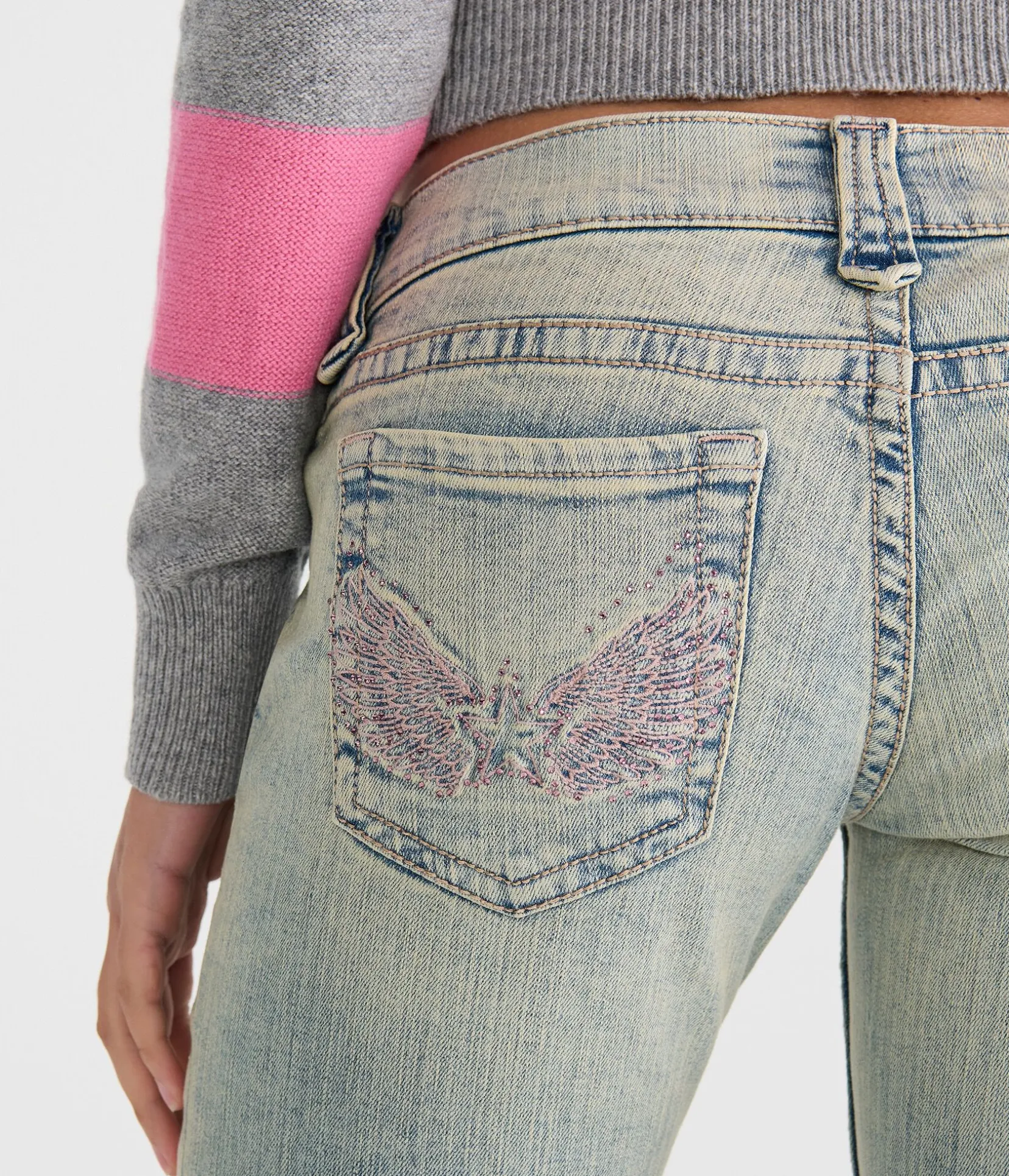 Super Low-Rise Bootcut Rhinestone Wings Jean
