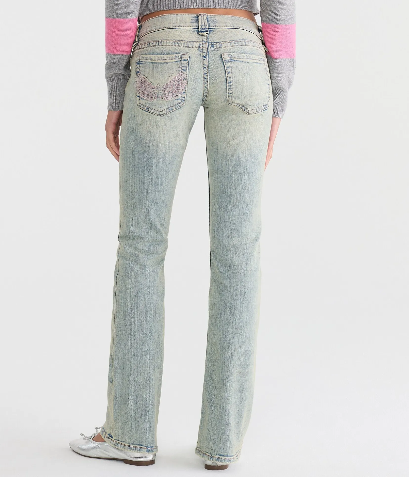 Super Low-Rise Bootcut Rhinestone Wings Jean