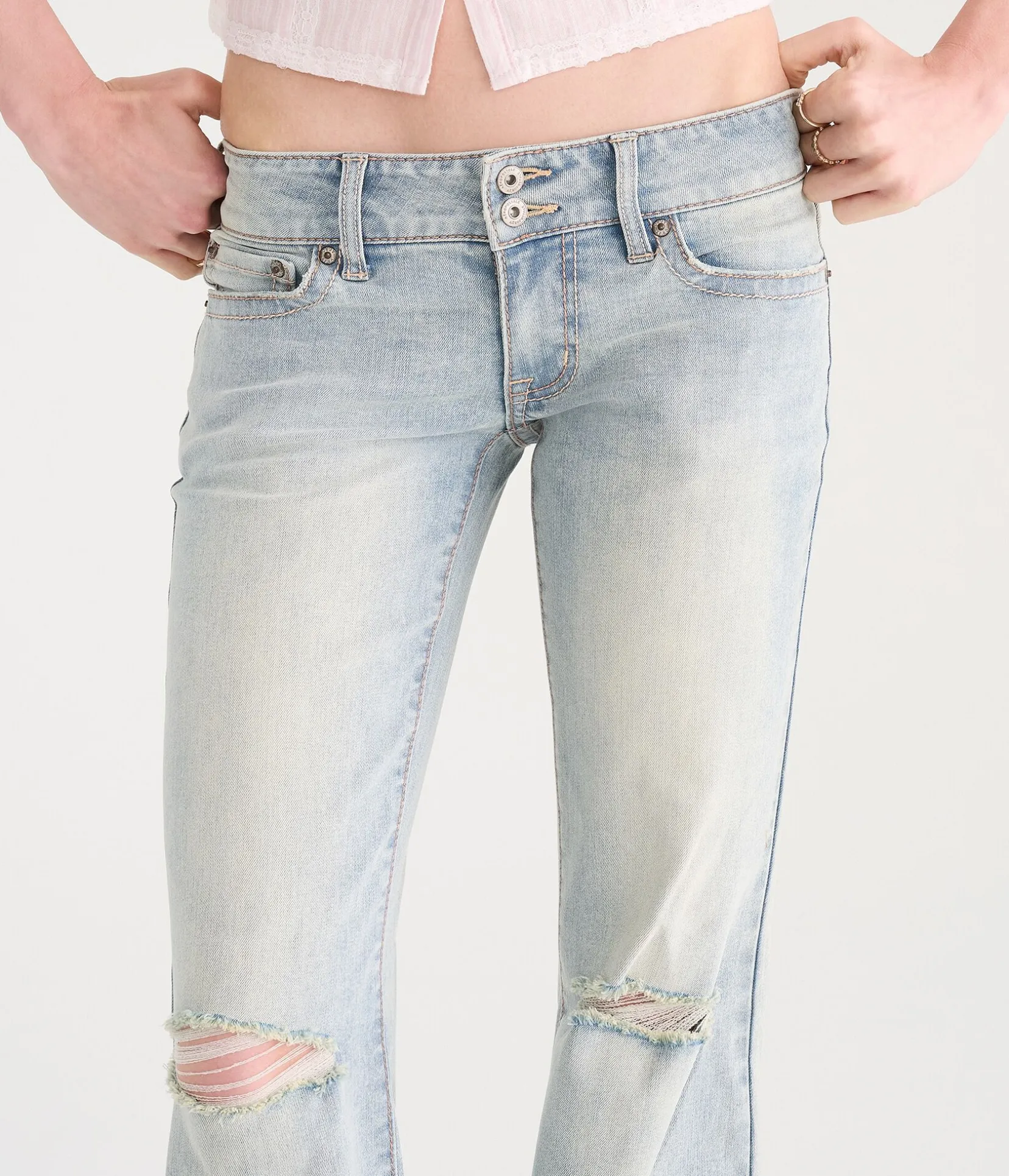 Super Low-Rise Flare Rhinestone Pocket Jean