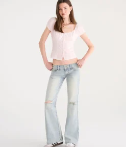 Super Low-Rise Flare Rhinestone Pocket Jean
