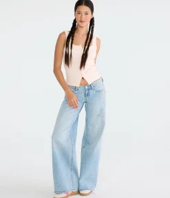 Super Low-Rise Ultra Wide Leg Embroidered Flowers Jean