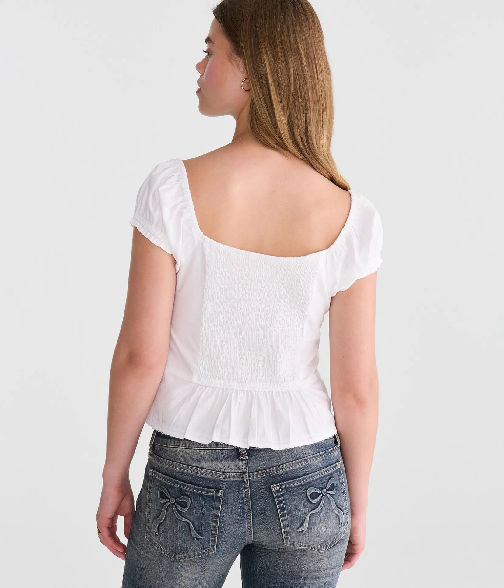Tonal Stripe Button-Front Scoop-Neck Blouse
