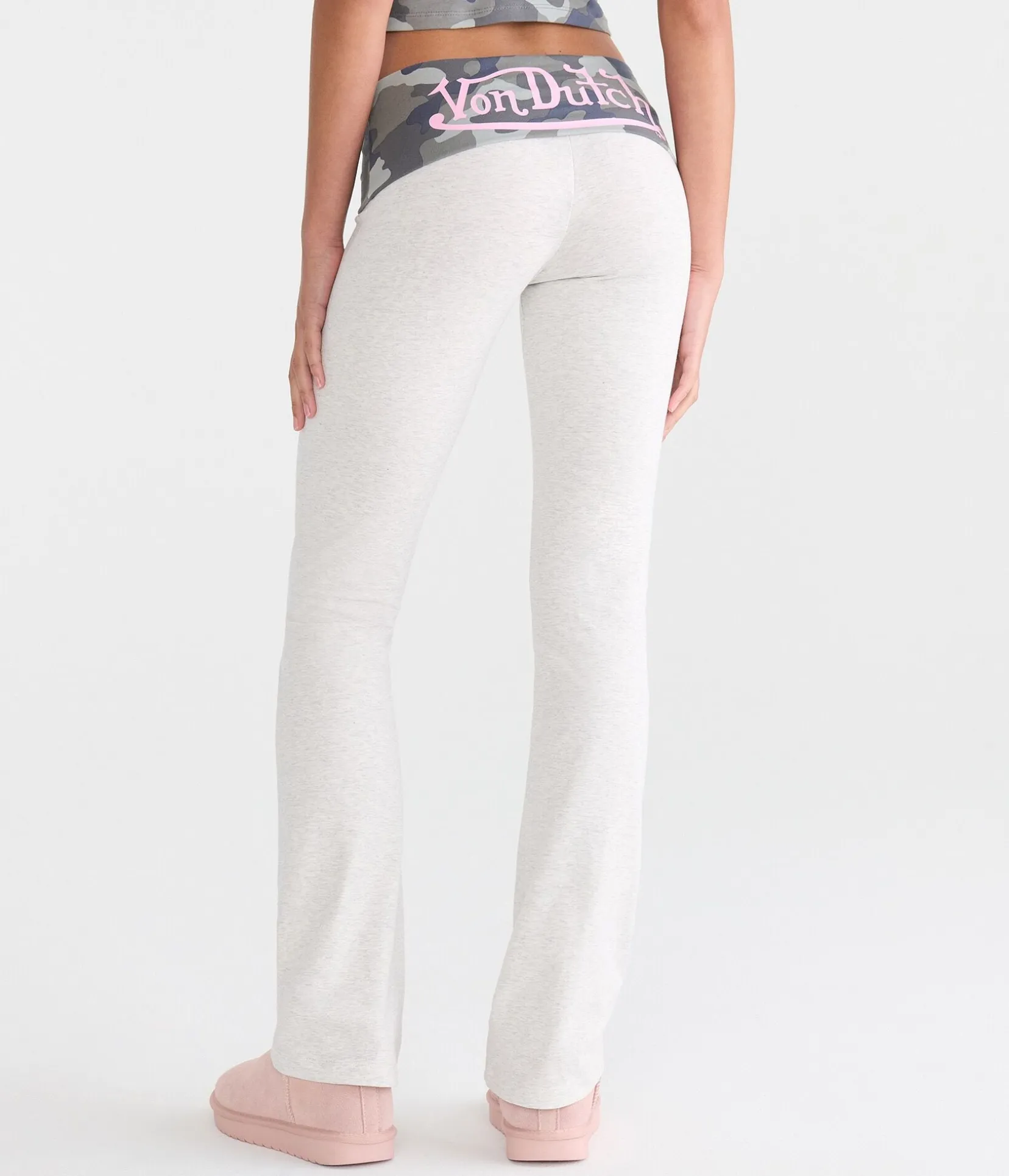Von Dutch Camo Mid-Rise Fold-Over Bootcut Pants