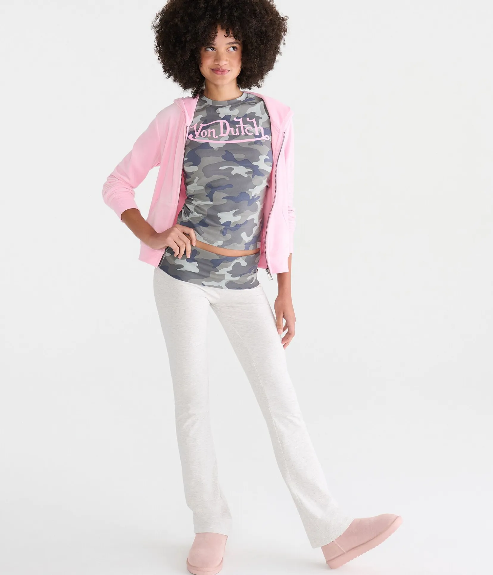 Von Dutch Camo Mid-Rise Fold-Over Bootcut Pants