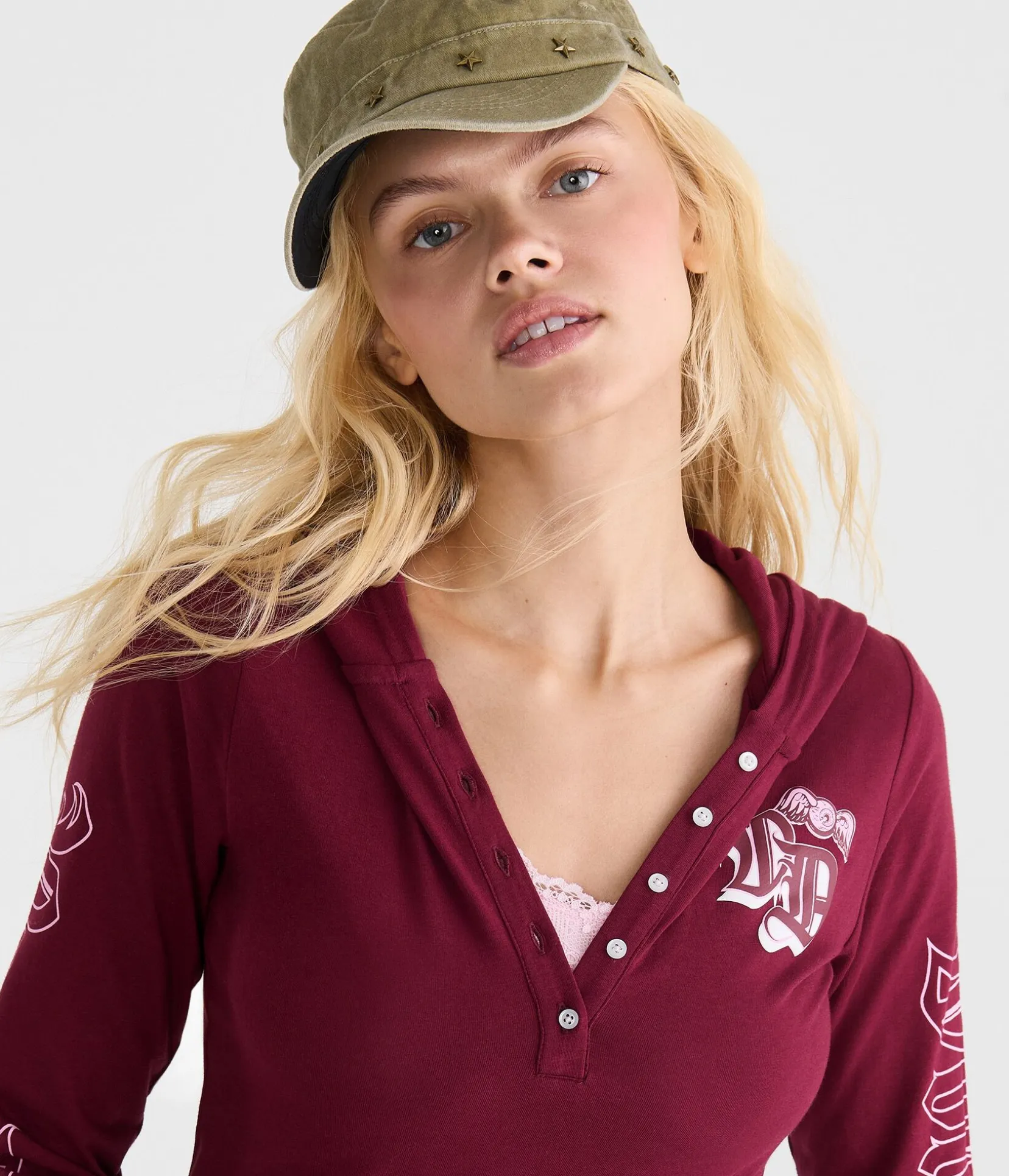 Von Dutch Hooded Graphic Henley