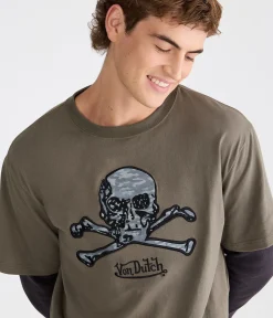 Von Dutch Long Sleeve Camo Skull Boxy 2Fer Tee