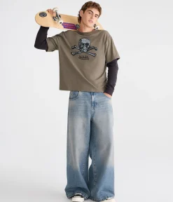 Von Dutch Long Sleeve Camo Skull Boxy 2Fer Tee