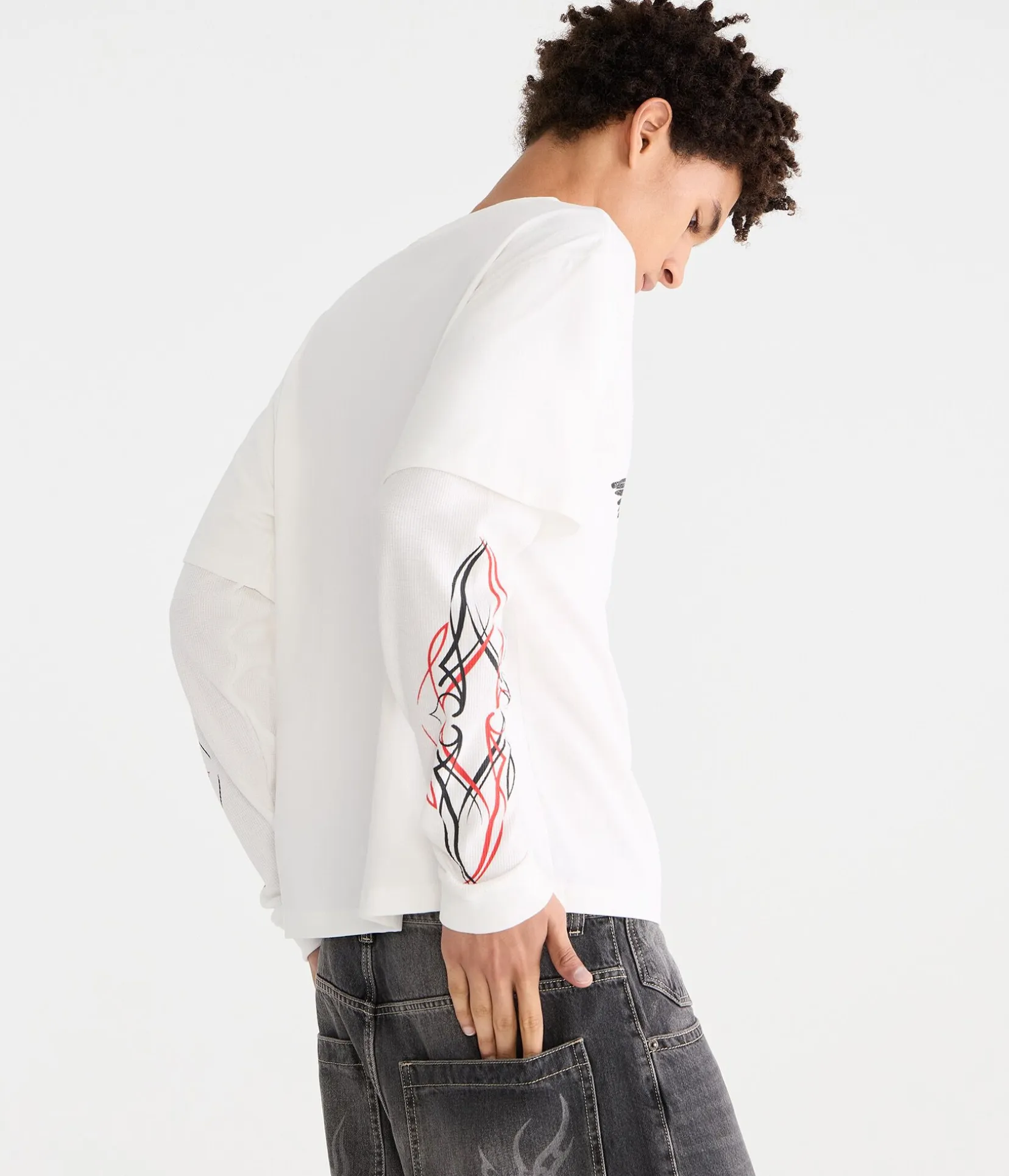 Von Dutch Long Sleeve Winged Wheel Boxy 2Fer Tee