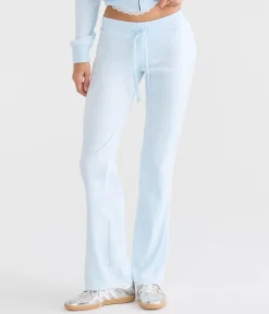 Von Dutch Rhinestone Logo Low-Rise Velour Flare Leg Pants