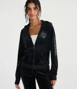 Von Dutch Rhinestone Logo Velour Full-Zip Hoodie