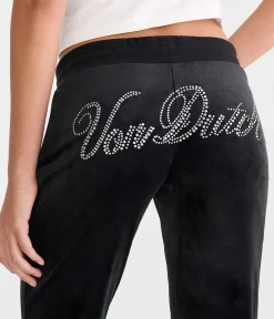 Von Dutch Rhinestone Low-Rise Velour Flare Leg Pants