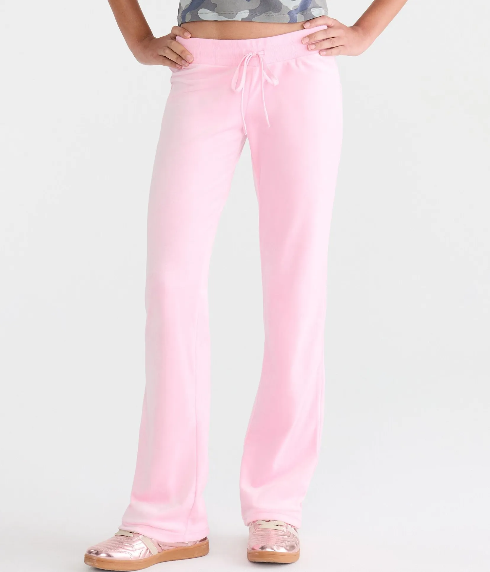 Von Dutch Rhinestone Low-Rise Velour Flare Leg Pants