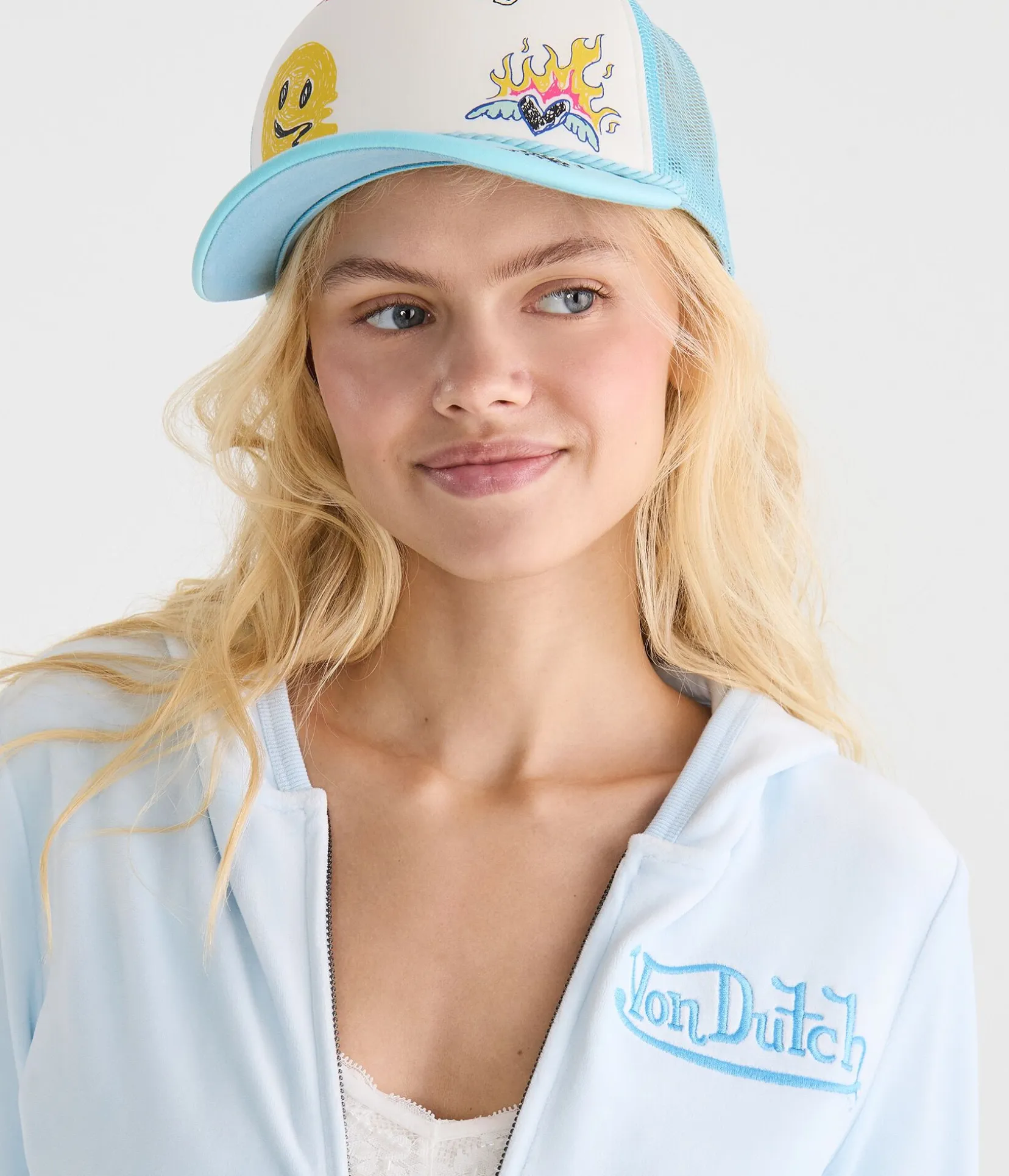 Von Dutch Rhinestone Velour Full-Zip Hoodie
