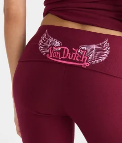 Von Dutch Winged Logo Mid-Rise Fold-Over Bootcut Pants