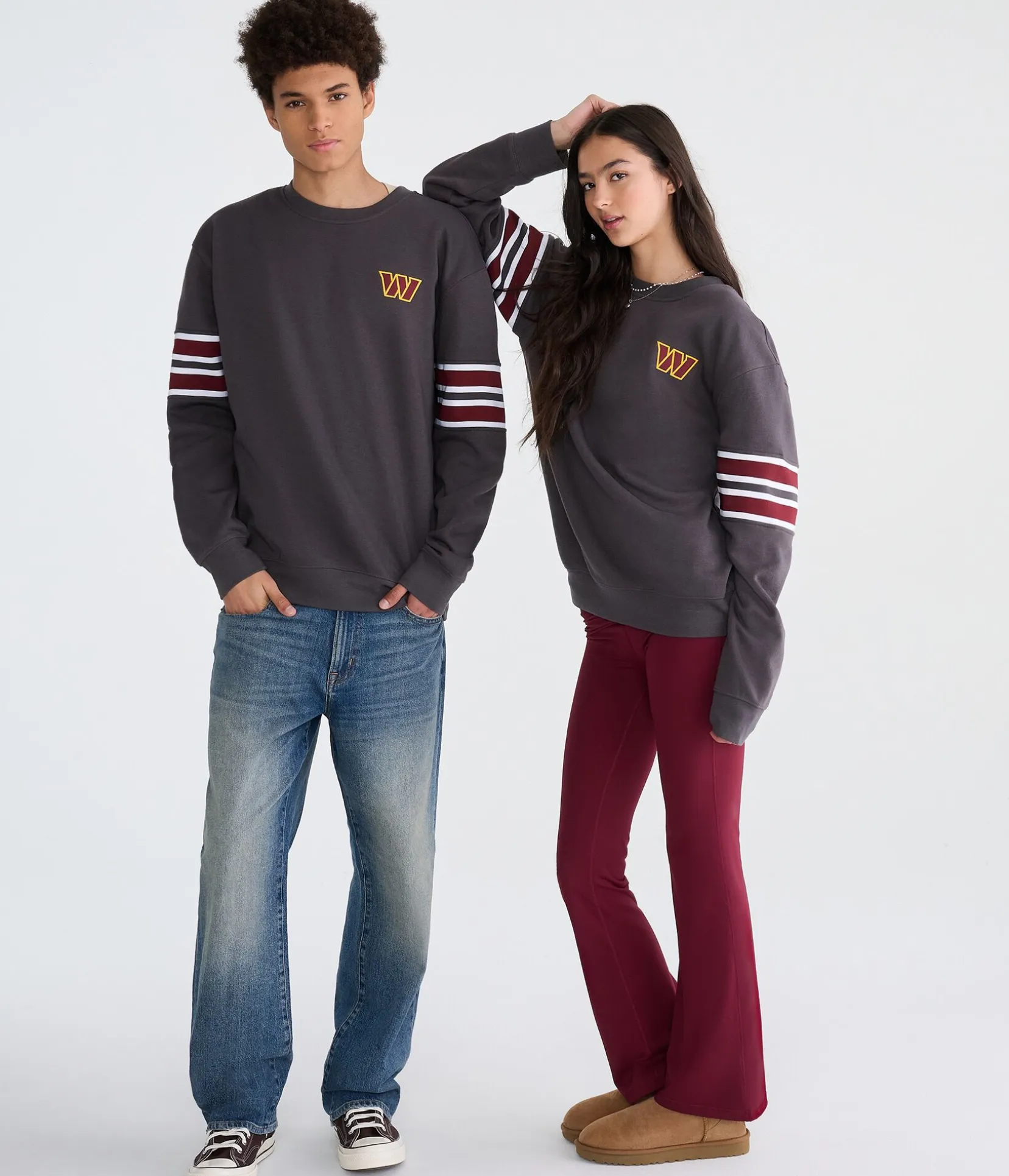 Washington Commanders Striped Sleeve Crew Sweatshirt