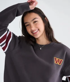 Washington Commanders Striped Sleeve Crew Sweatshirt